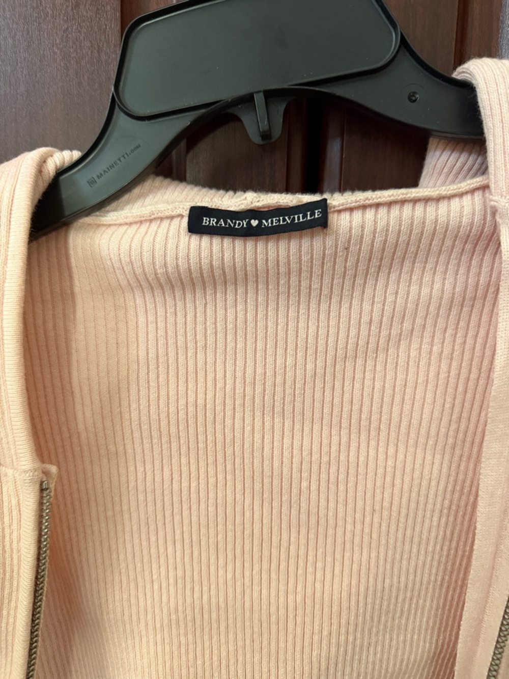 Brandy Melville Light Pink Hooded Zip-Front Women's Sweater - Picture 3 of 4